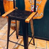 Antique bar stool with wooden seat