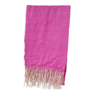 Bed cover, ecru/pink plaise, 100% cotton, 256 X 160 cm, hand weaving