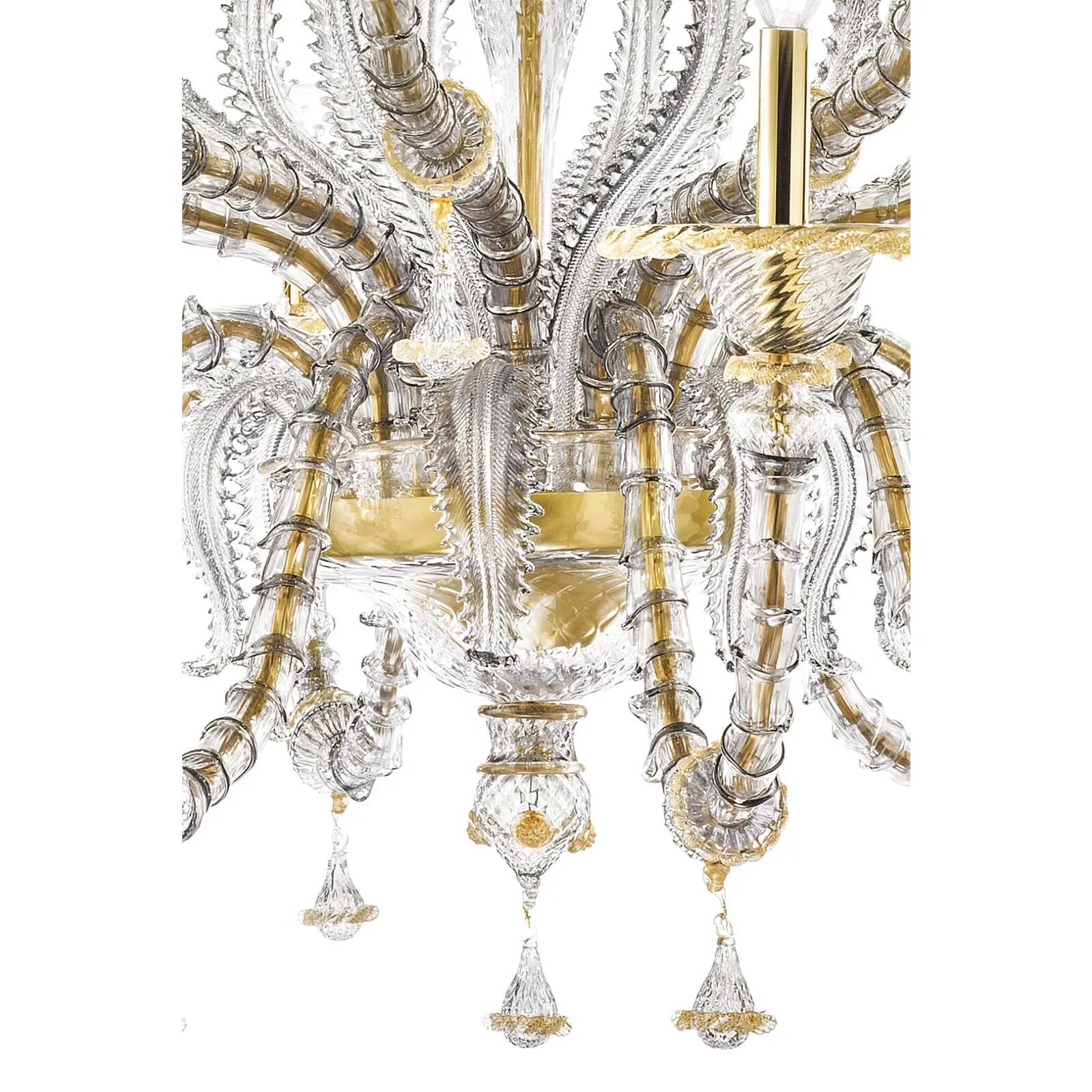 Elegant Huge Ca’ Rezzonico Murano Glass Chandelier With Gold Accents
