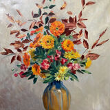 Tableau "Fleurs en vase" signé M. Saulo, vers 1950 cadre