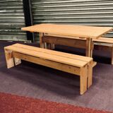 Set benches and table Charlotte Perriand model "Les Arcs"