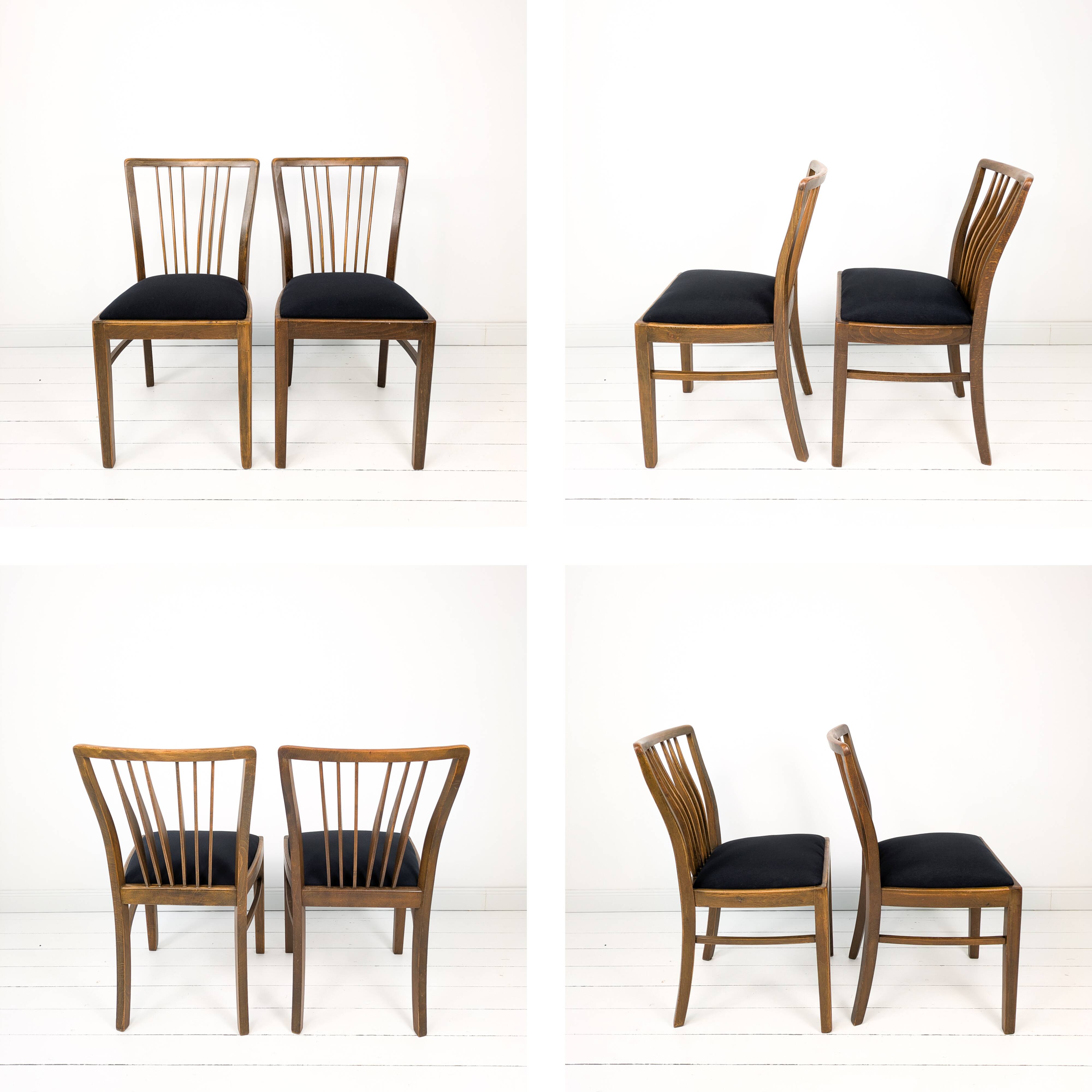 Lot de 2 chaises vintage Mid-Century dossier à barreaux bois massif design