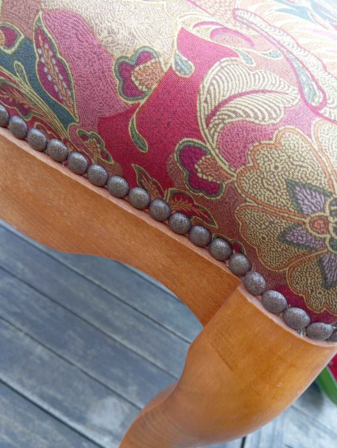 Louis XV style footrest stool pouffe wood and fabric
