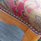 Tabouret repose-pied pouf style louis XV bois et tissu
