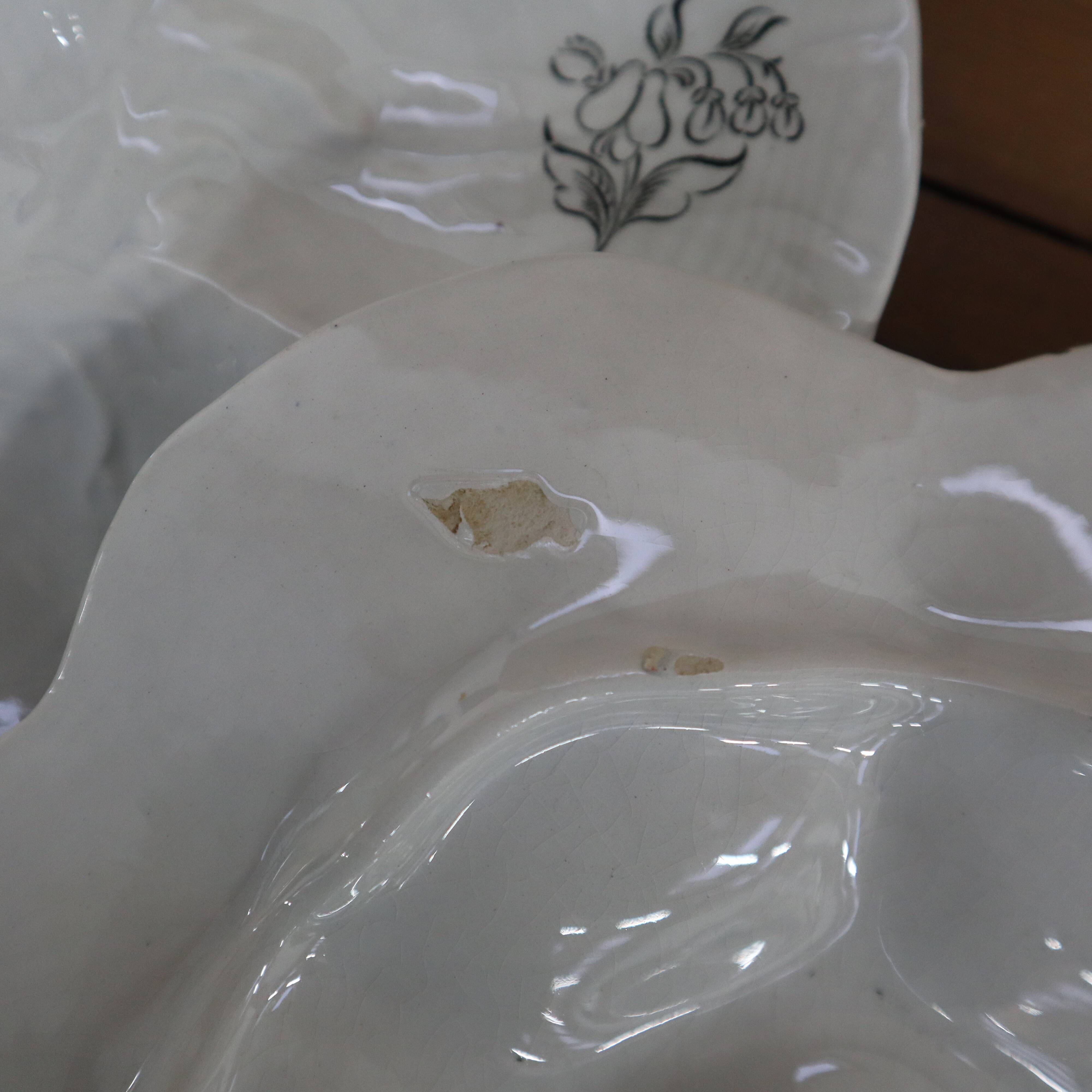 9 Oyster plates with black floral decoration KetG Luneville year 1940