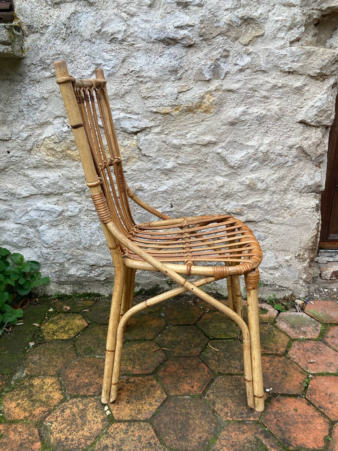 Lot de 10 chaises en rotin vintage