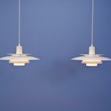 Set of 2 danish hanging lamps in white and off white by Lyskaer, 1970s