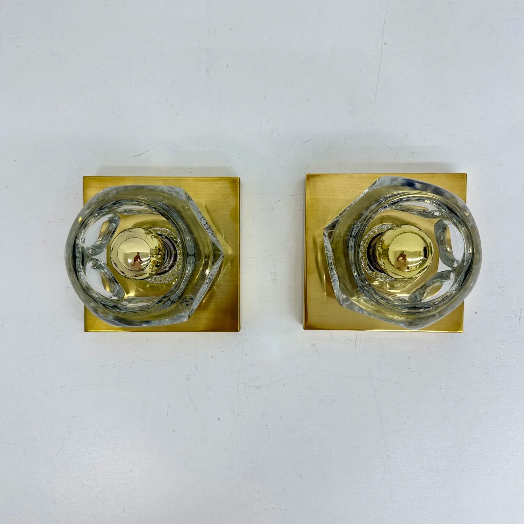 Pair of Peil & Putzler ice cube glass wall lamps, 1970s