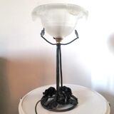 Vintage lamp frosted basin foot with floral decoration design 60s - 70s