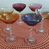 6 glasses of champagne, twisted foot, multicolored, year 1970