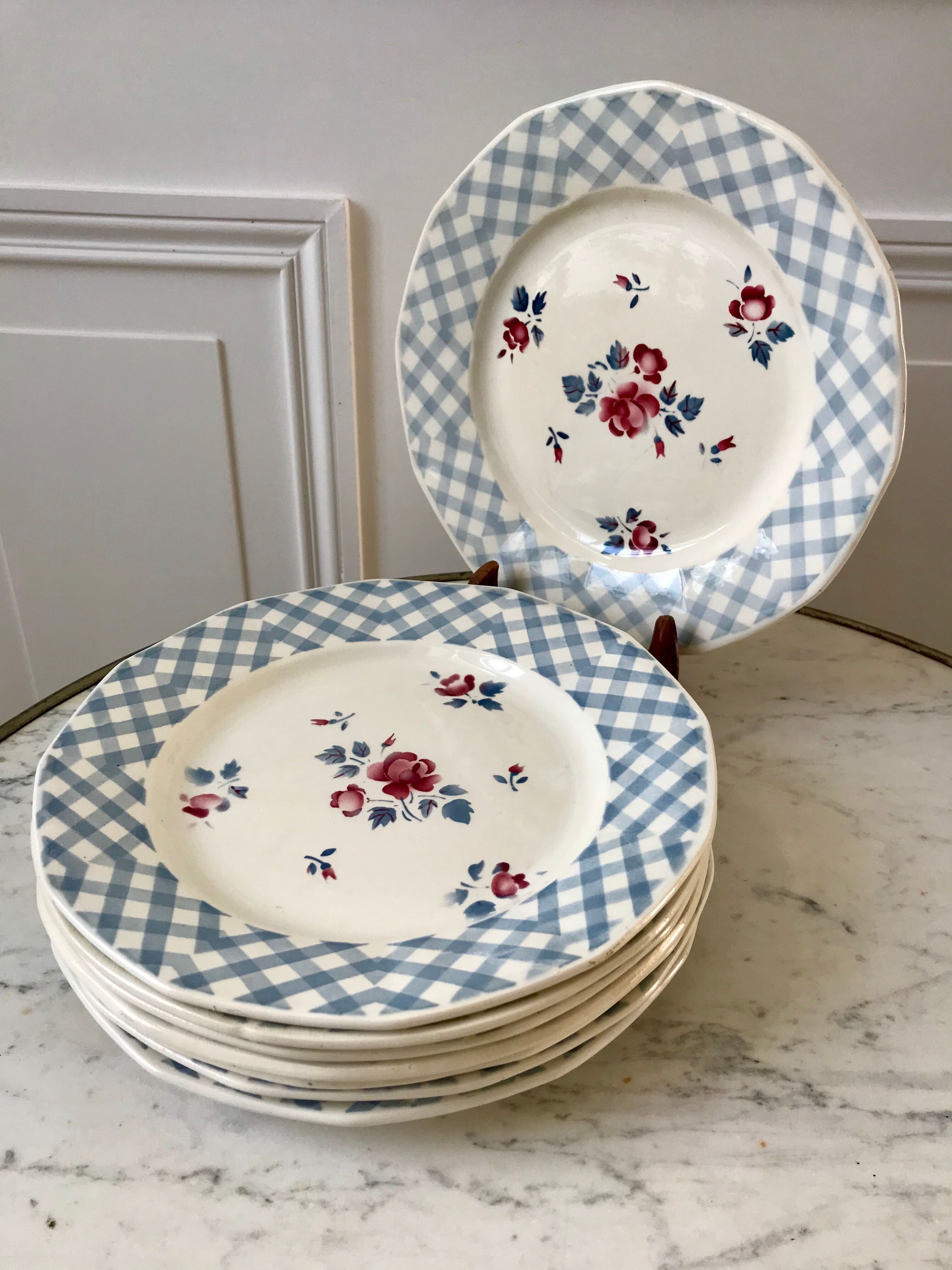 Set of 8 flat plates Digoin Sarreguemines 30s 40s