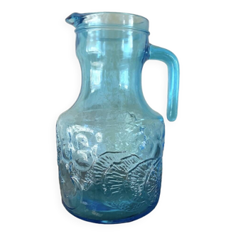 Vintage blue molded glass carafe fidenza vetraria italy