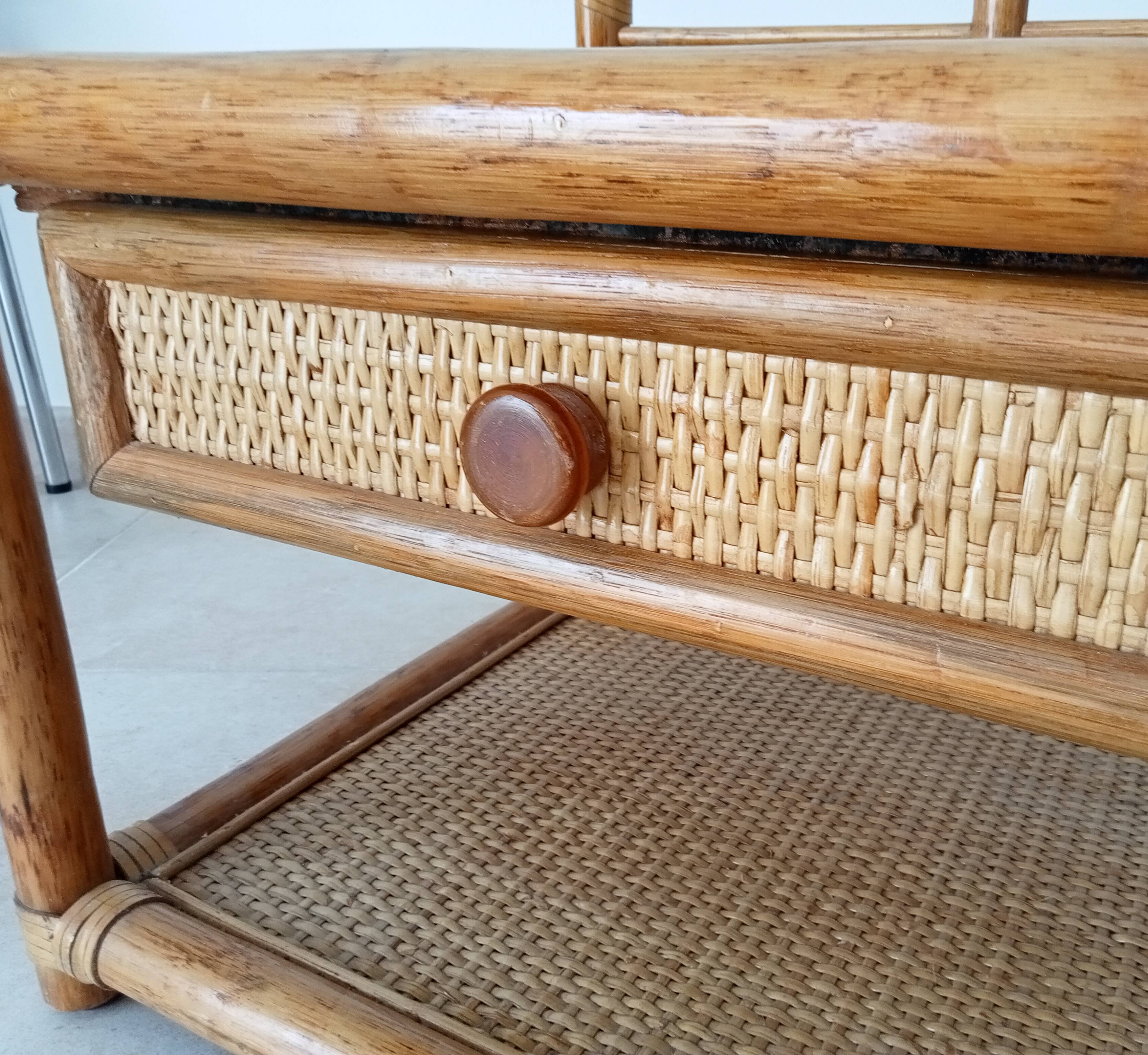 Vintage Maugrion side table in bamboo and rattan