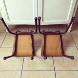 Duo of brown child school chairs