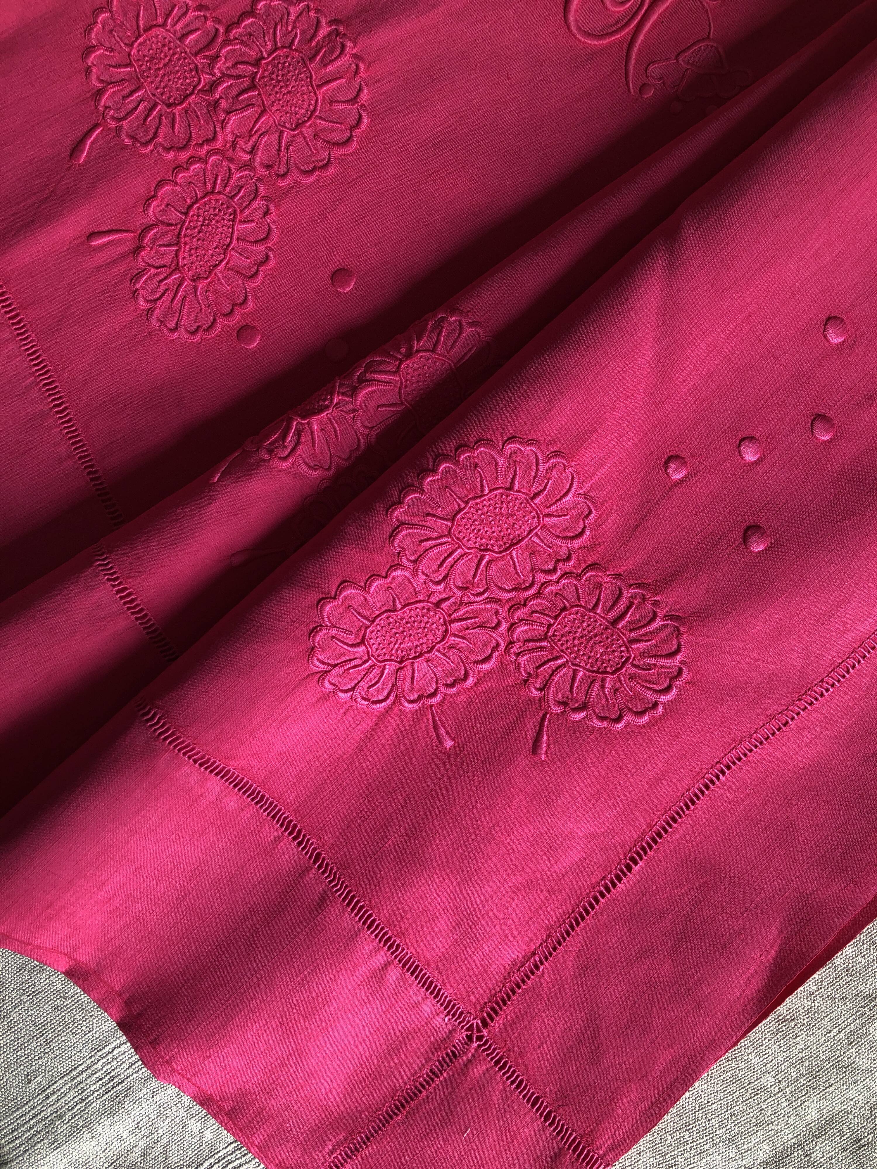 Antique Linen and Cotton Sheet Dyed in Fuchsia