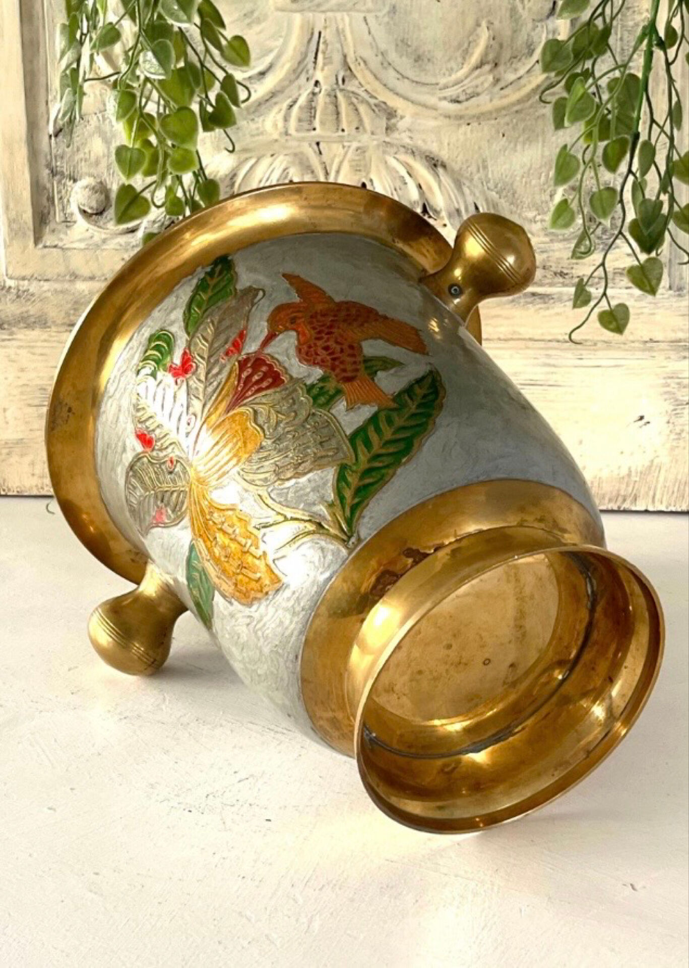 French cloisonne bucket enamelled colored over brass champagne cooler
