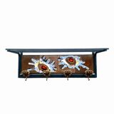 Vintage wall-mounted coat rack in steel, brass and ceramic