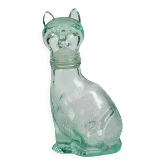 Small Glass Cat Carafe Bottle Empoli Green Italy Glassware