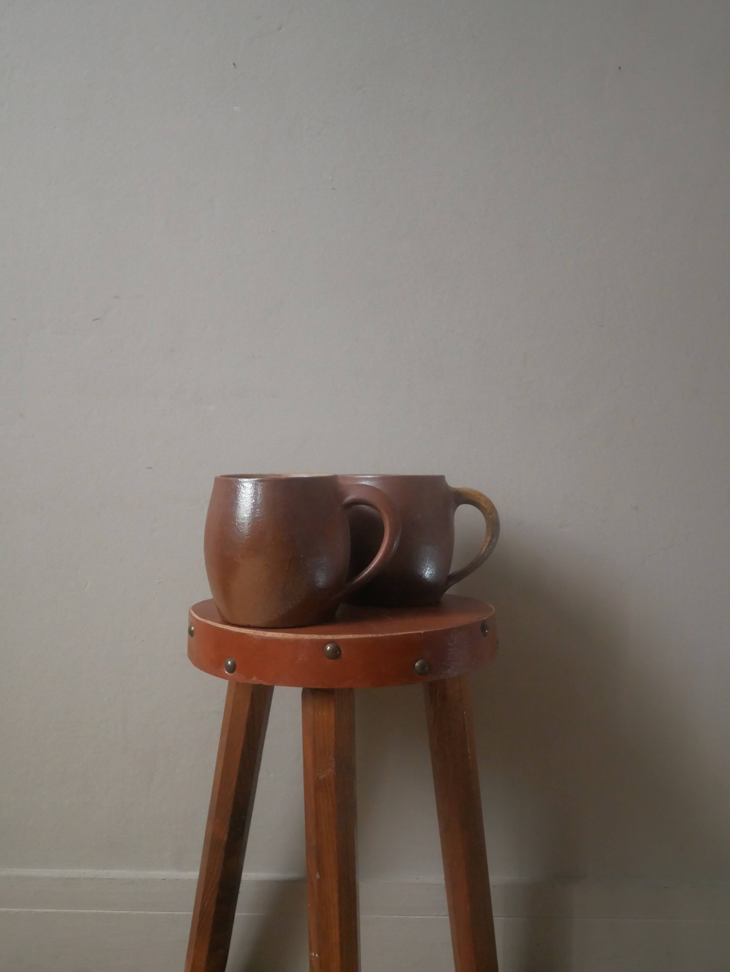 Vintage stoneware ceramic mugs handcrafted Scandinavian country decoration tea cups