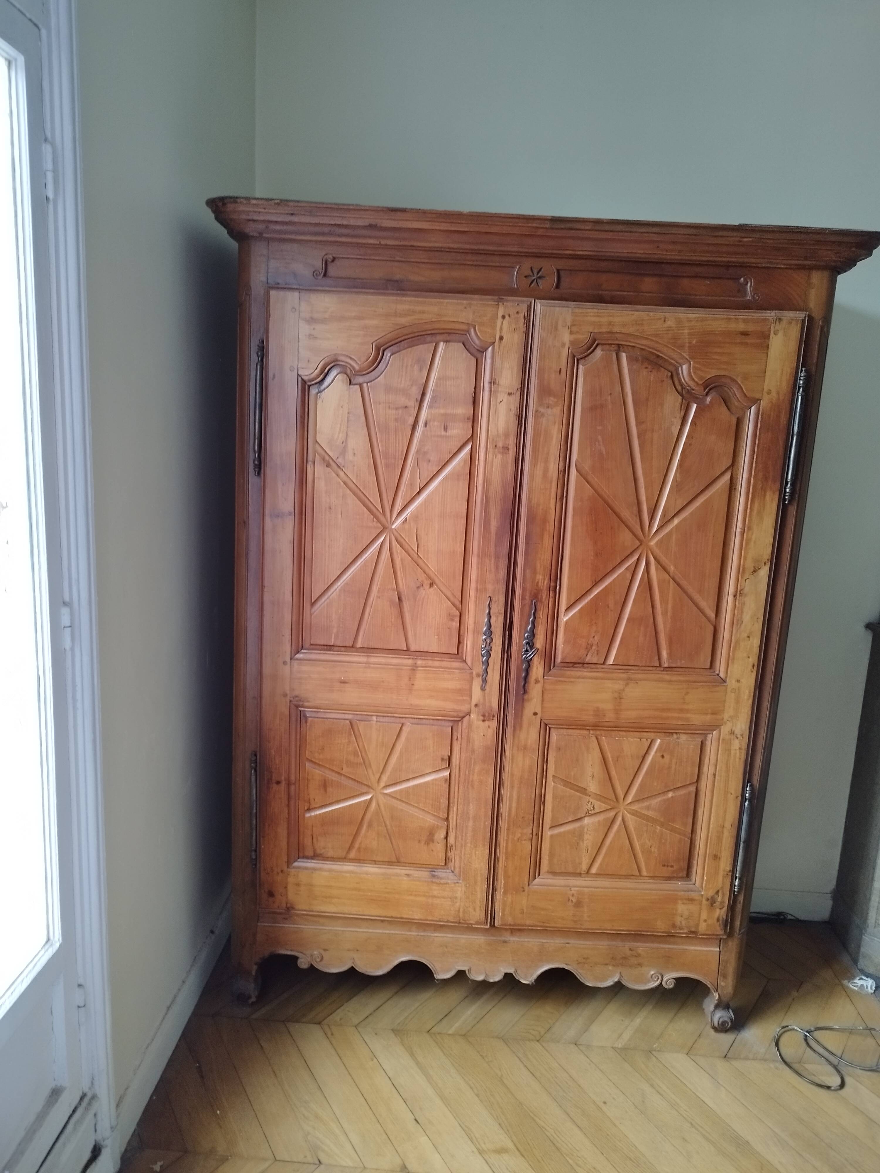 18th century fruitwood cabinet with original inscription