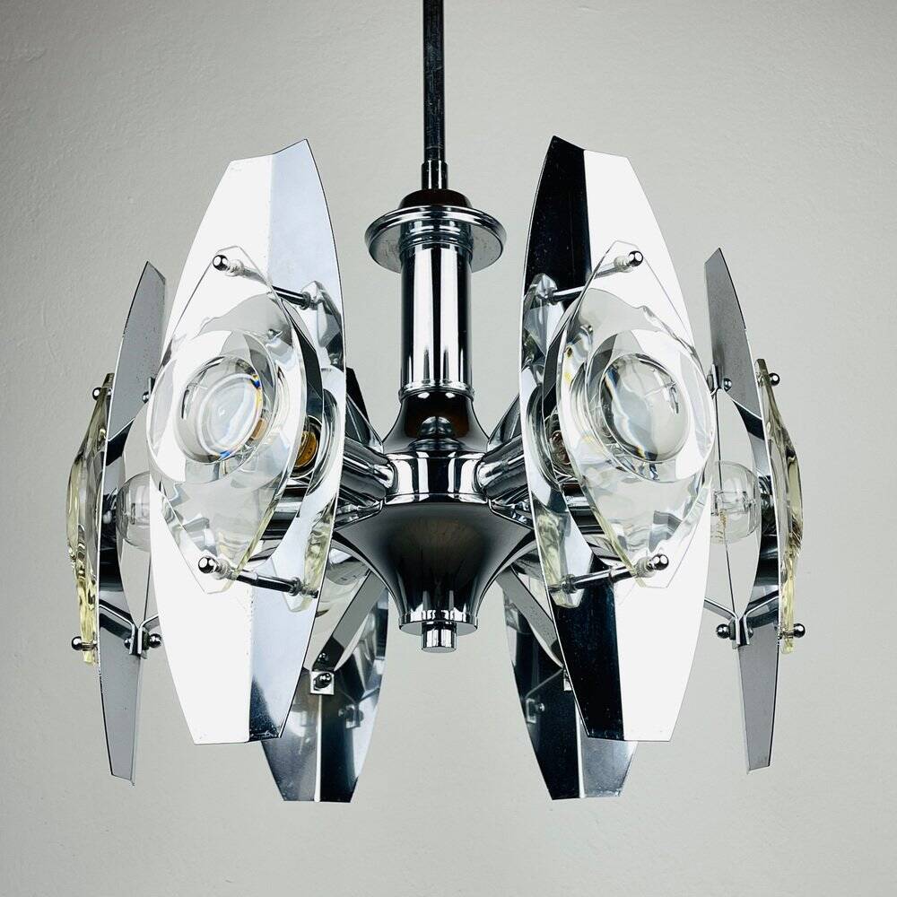 Chrome and glass lustre with lenses by Oscar Torlasco, Italy, 1960s.