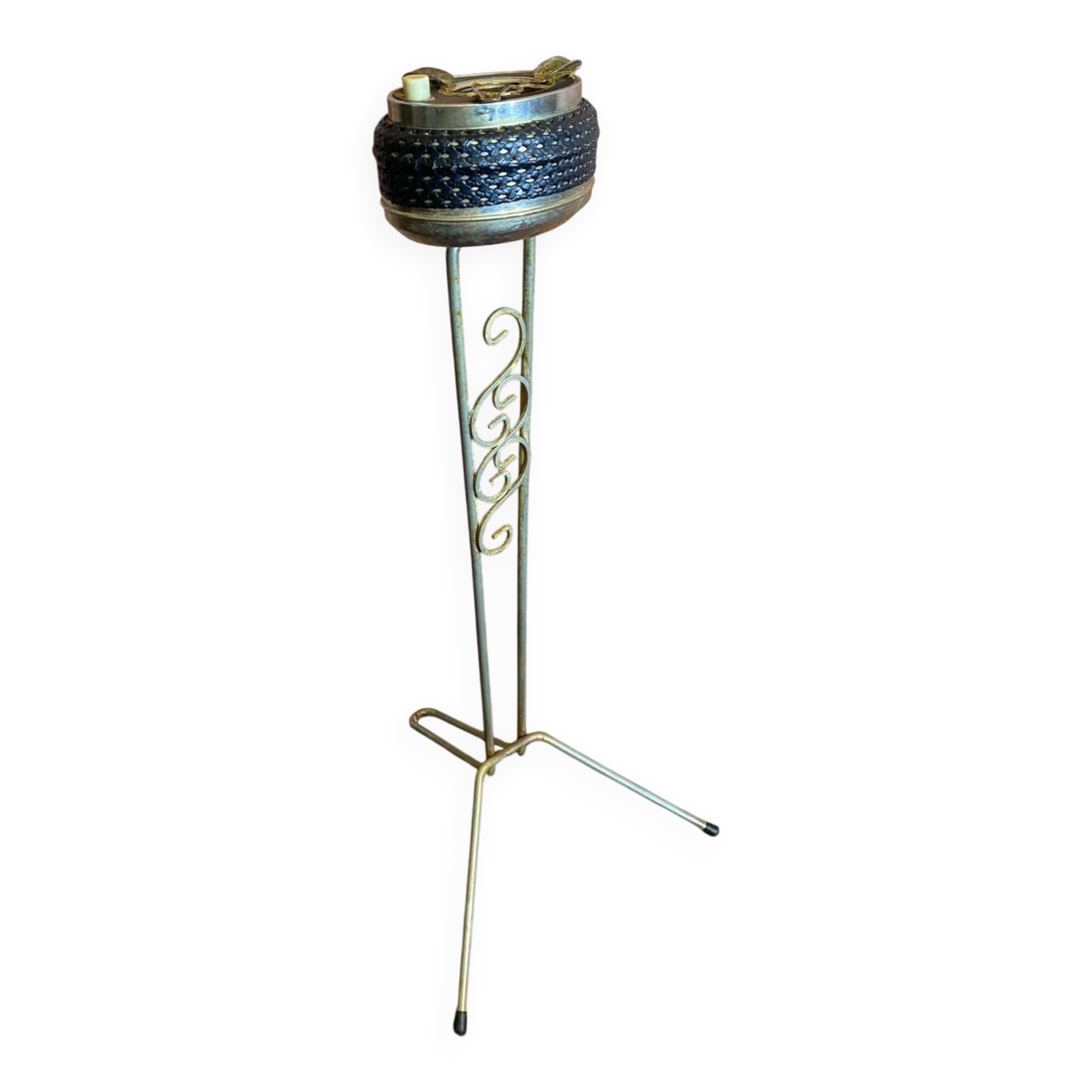Tripod Metal Gold Ashtray + Vintage Push Ashtray