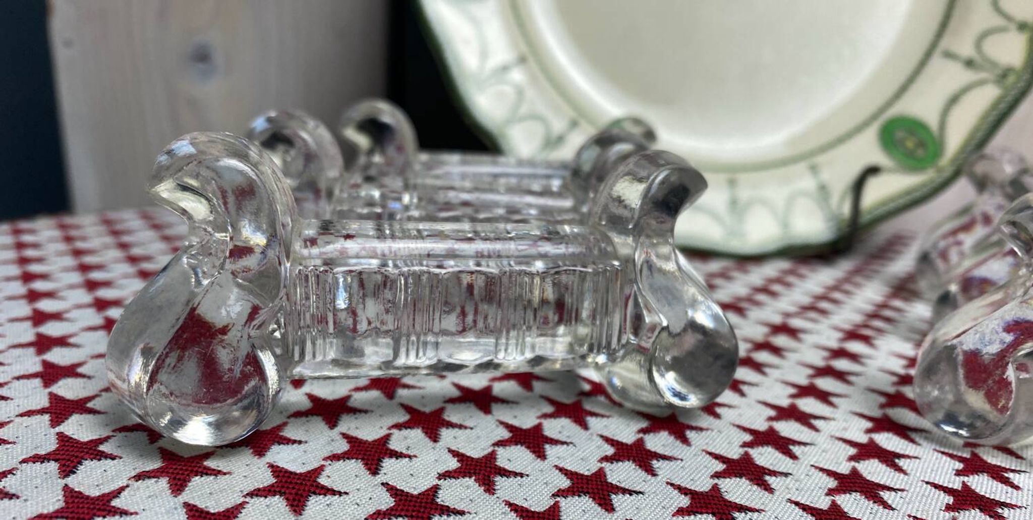 Set of 6 antique molded glass knife rests