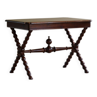 French sculptural desk in stained pine, early 20th century, Baroque style.