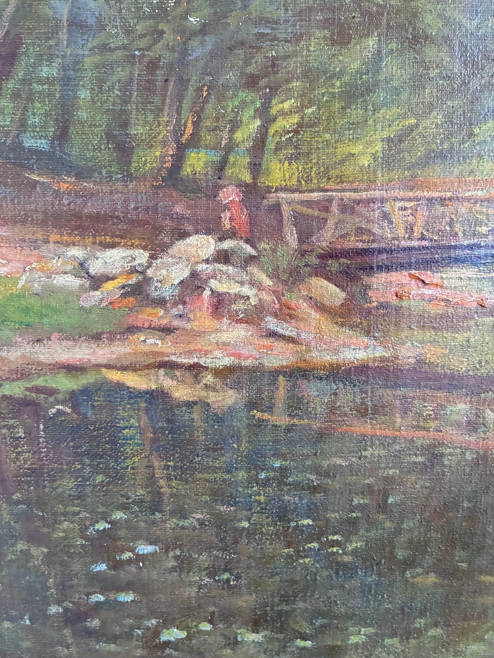 Peinture à l'huile vintage originale paysage forestier