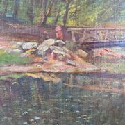 Vintage original oil painting forest landscape
