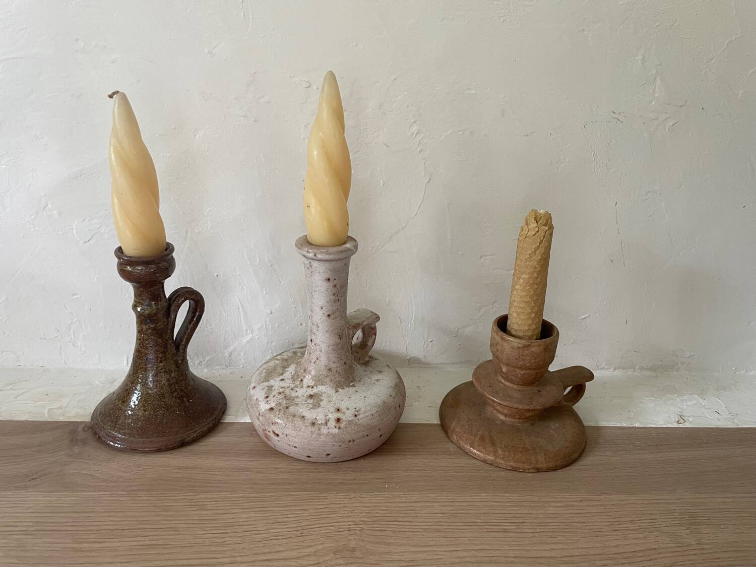Vintage Stoneware Mismatched Candlesticks