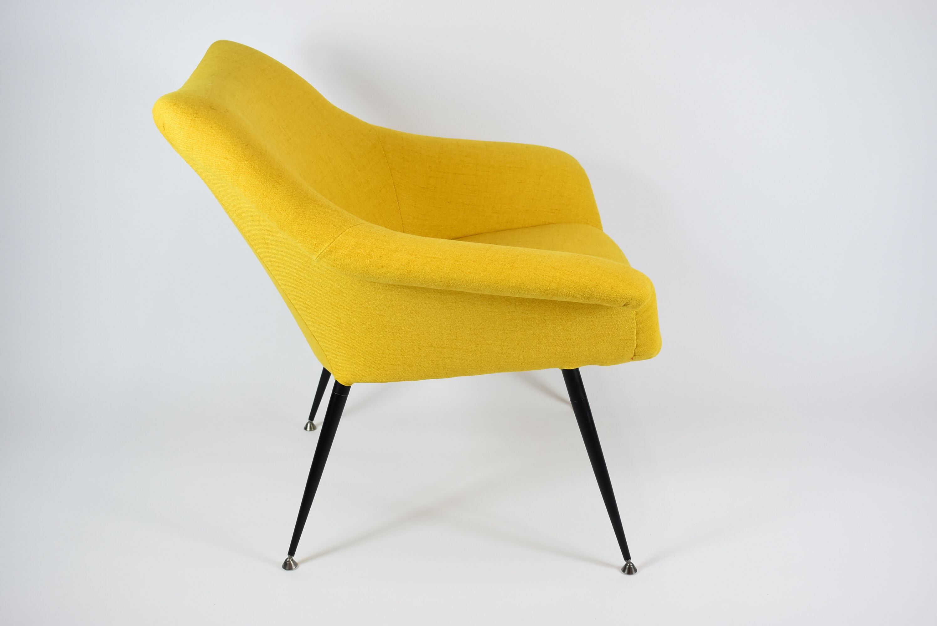 Mid-century armchair Shell, 1960s, NRD, yellow fabric, restored