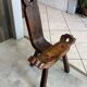 Brutalist tripod chair n2, carved solid wood, antique.