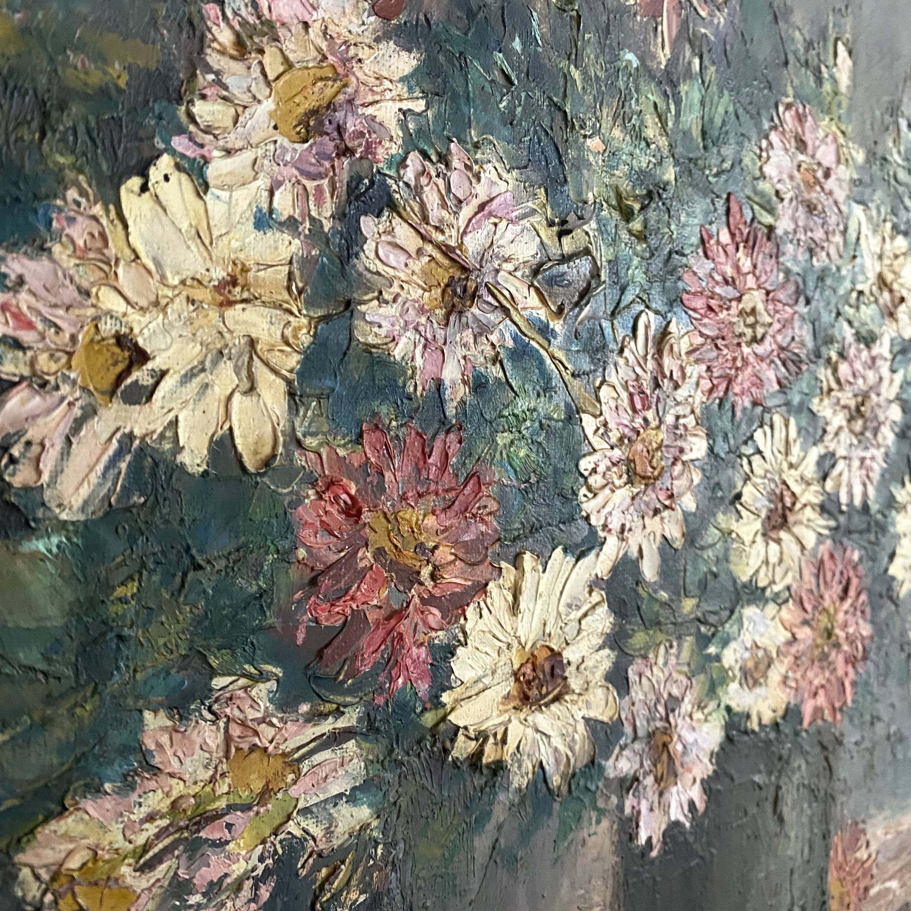 Oil on canvas, still life bouquet of flowers