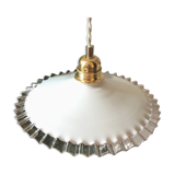 Flat opaline hanging lamp serrated 50