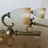 Pair of art deco wall lights in marbled glass and brass