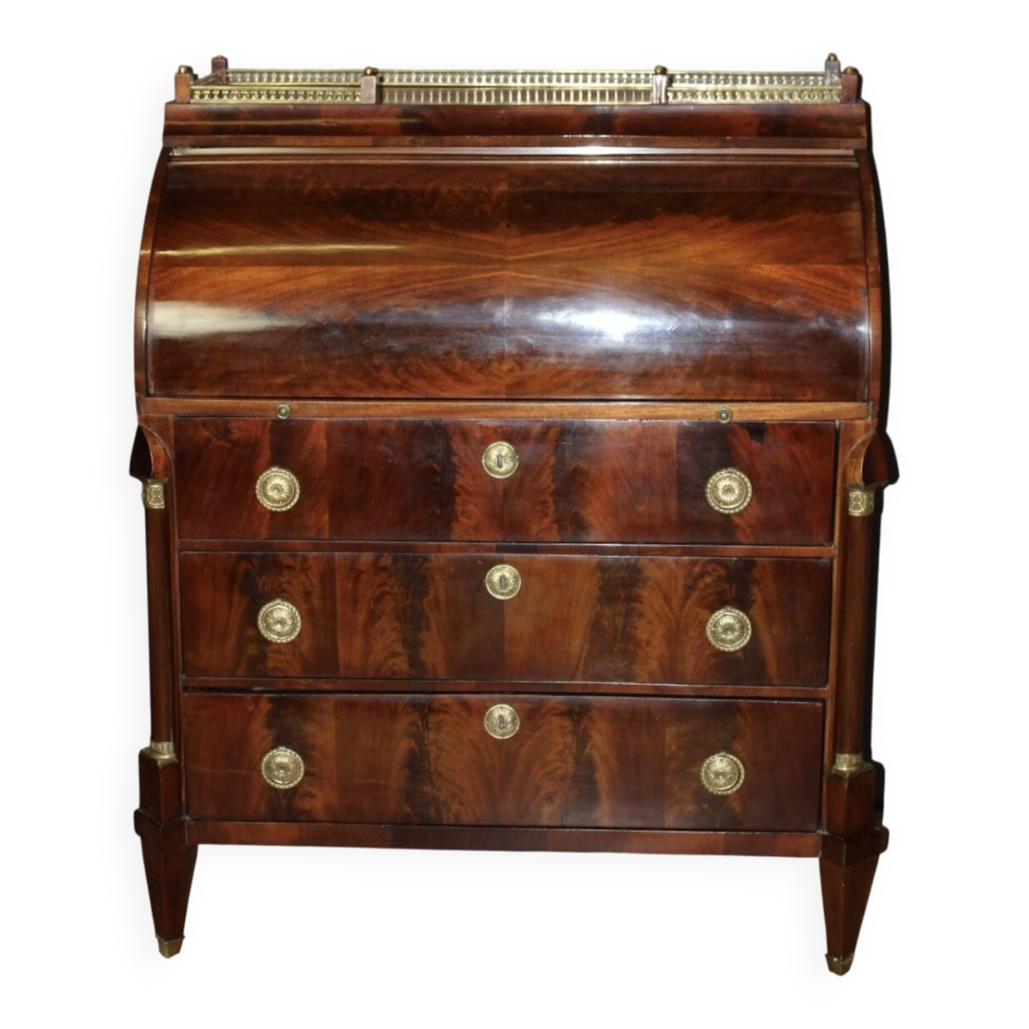 19th Century Mahogany Cylinder Secretary Desk