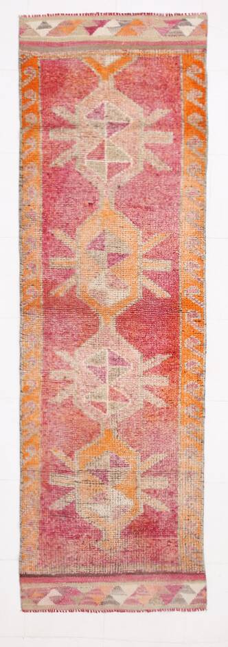 3x10 Turkish Red & Orange Vintage Runner Rug, 90x295Cm