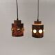 Two beautiful hanging lamps made of thin copper with inlaid glass 1970-80s