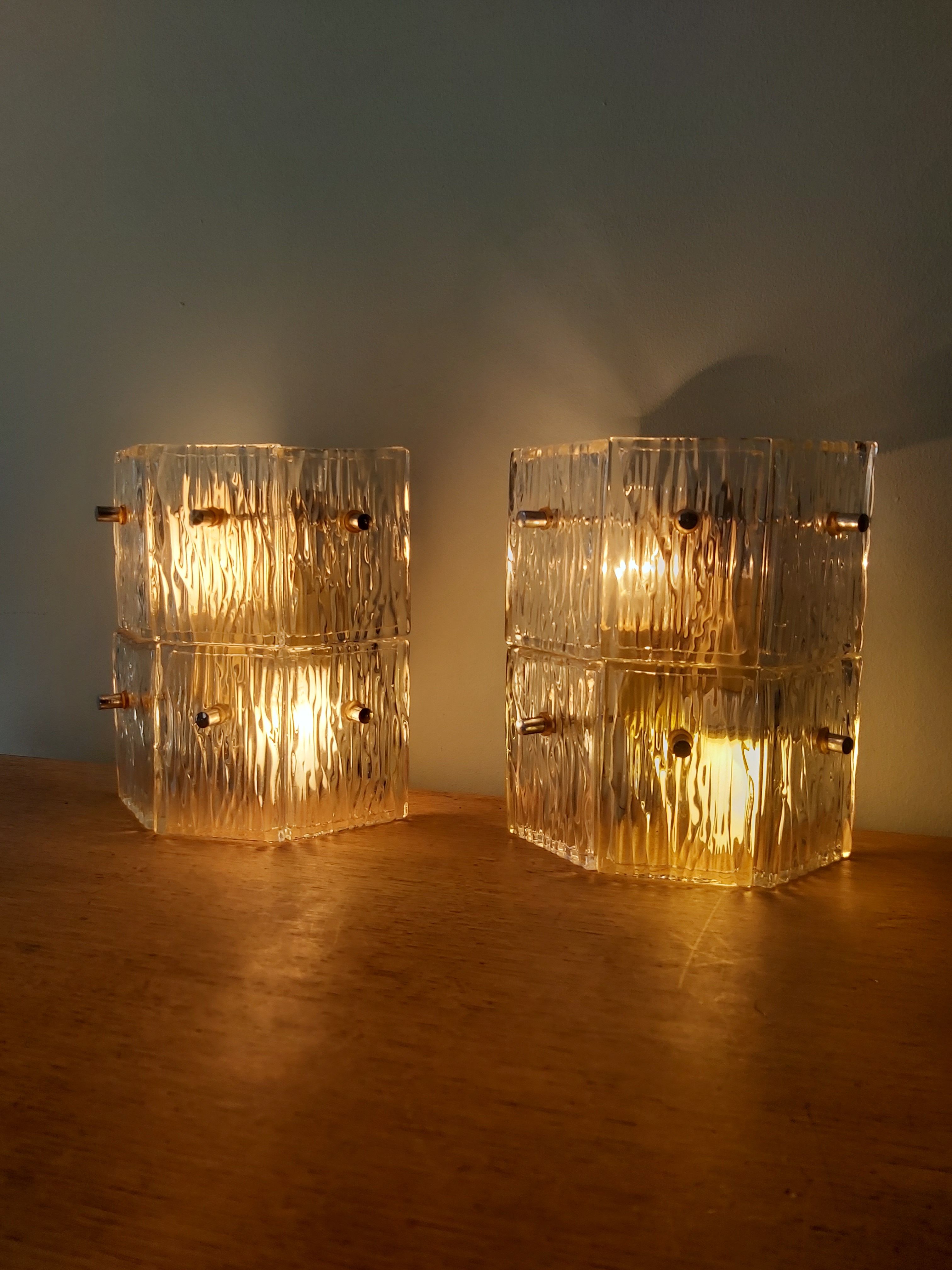 Pair of vintage frosted glass wall lamps, 1960s