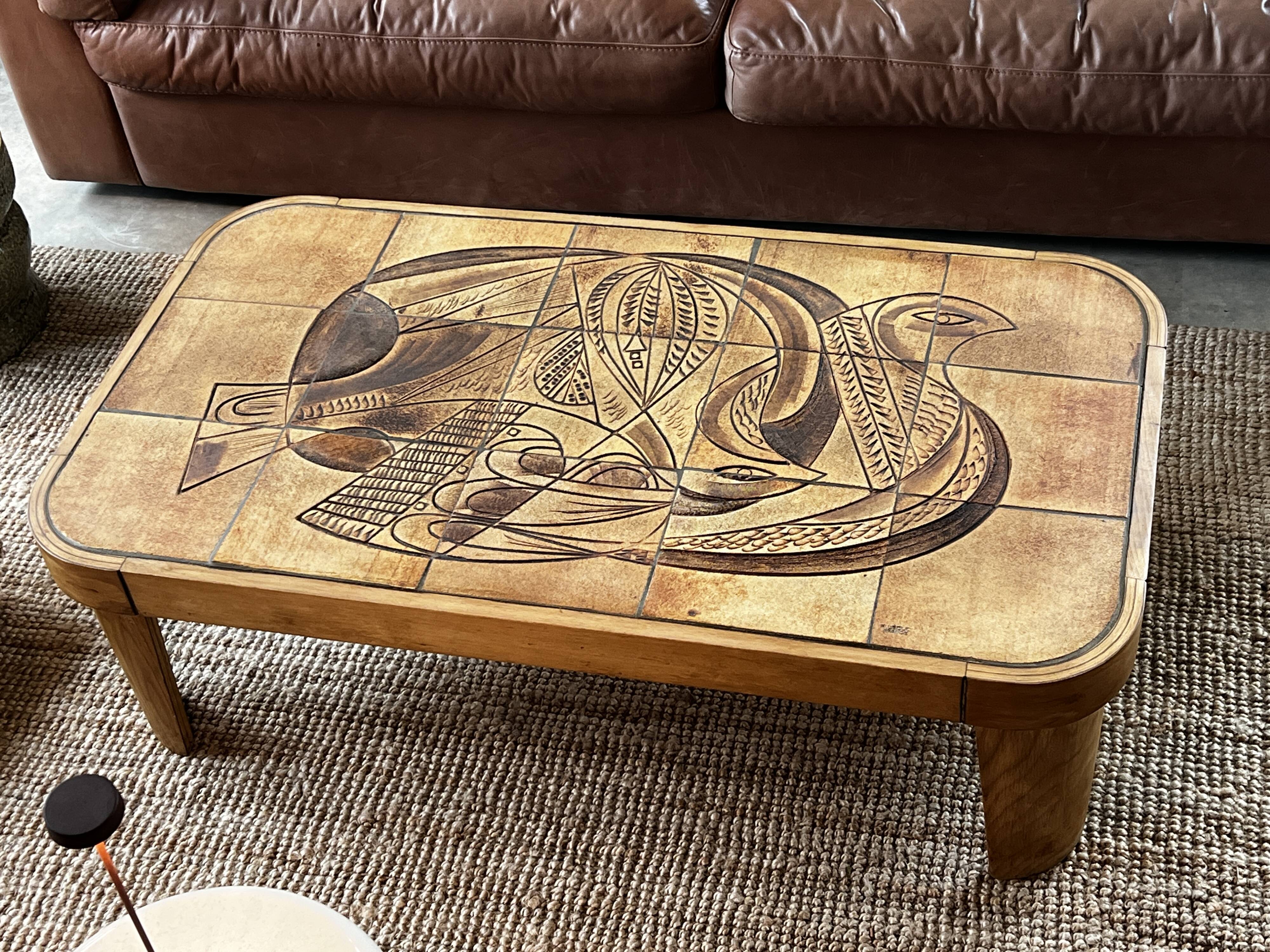 Table basse Raymonde Leduc modèle "Colombe" Vallauris 1960