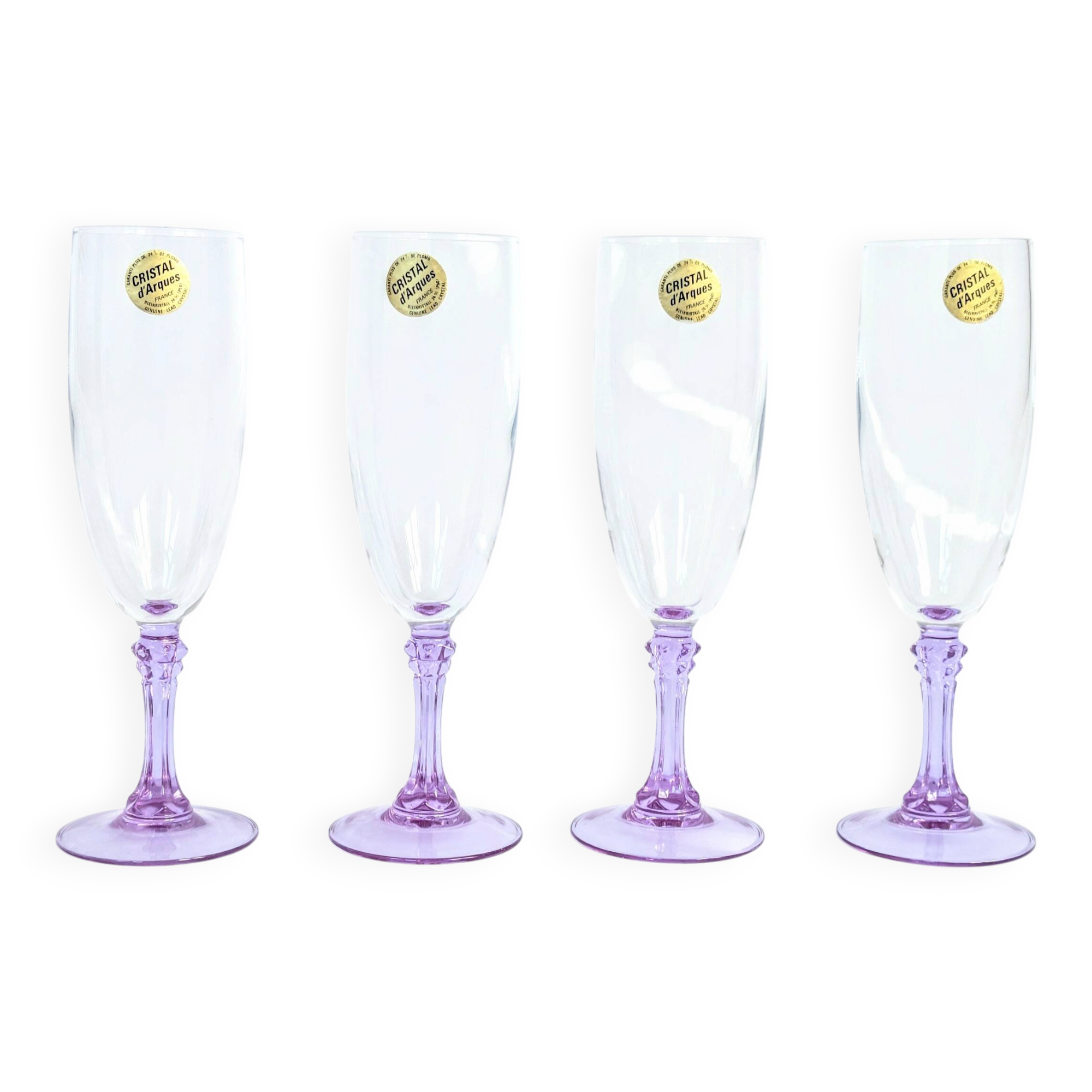 Lot de 4 flûtes Crystal d'Arques vintage en verre alexandrite