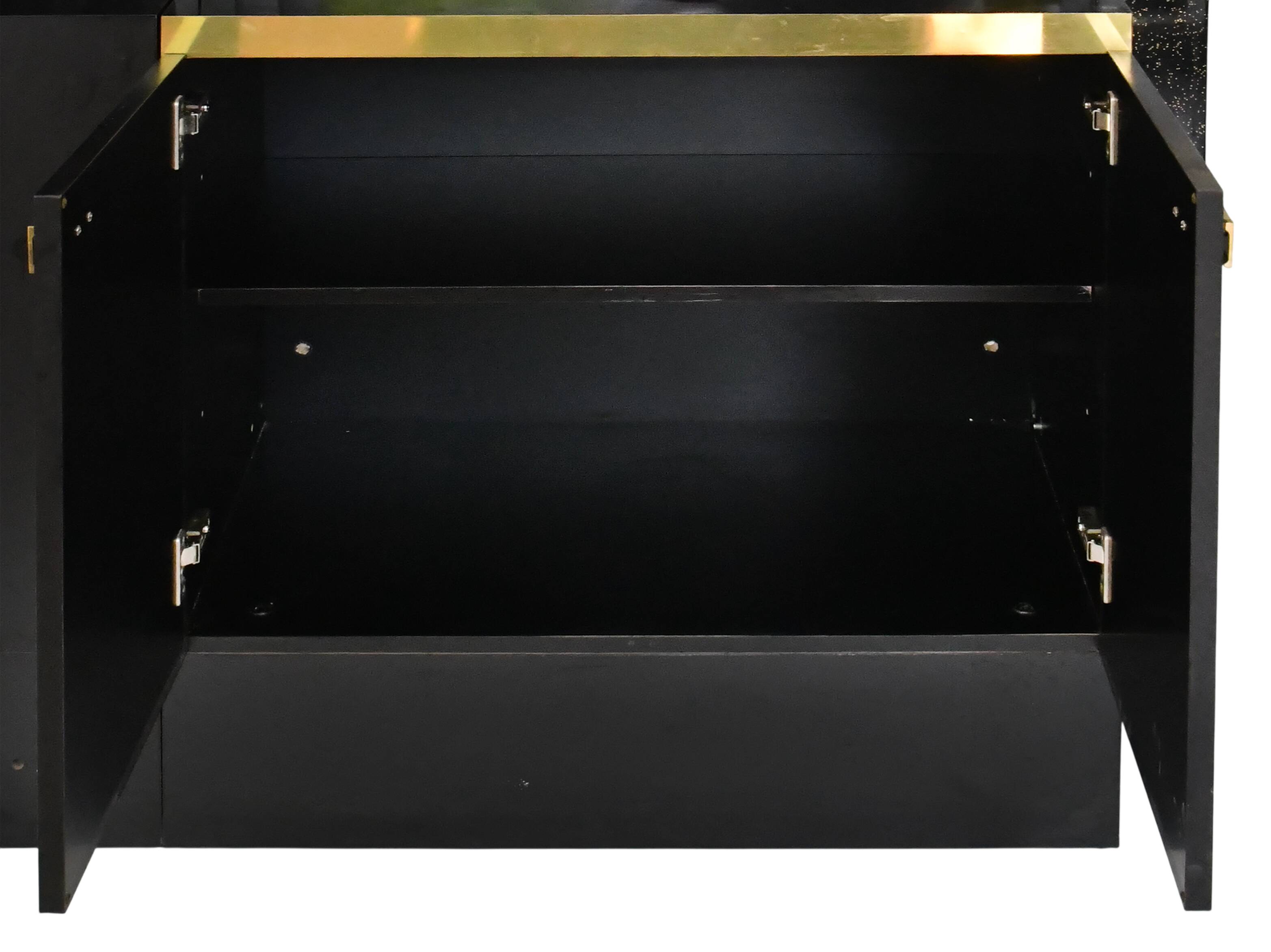 Bar in black lacquer and gilded brass by Jean-Claude Mahey for Maison Romeo.