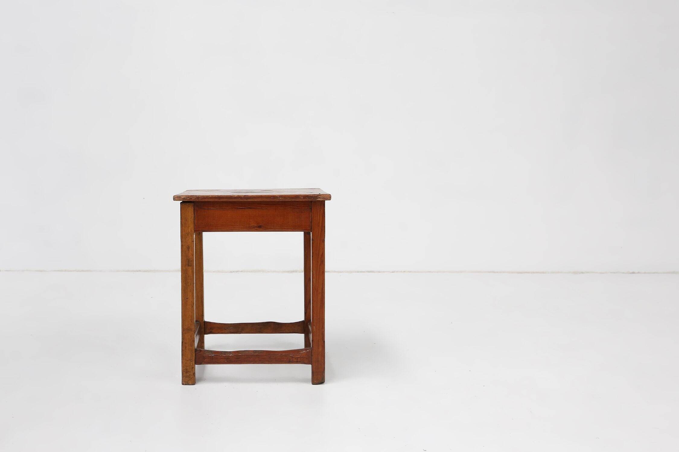 Industrial Square Wooden Stool with Handle, Belgium, 1920s