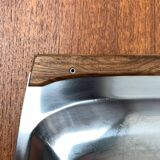 Danish stainless steel and teak plateau from the mid-century of Lundtofte, Denmark, 1960s.