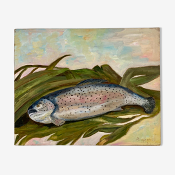 Oil on canvas trout