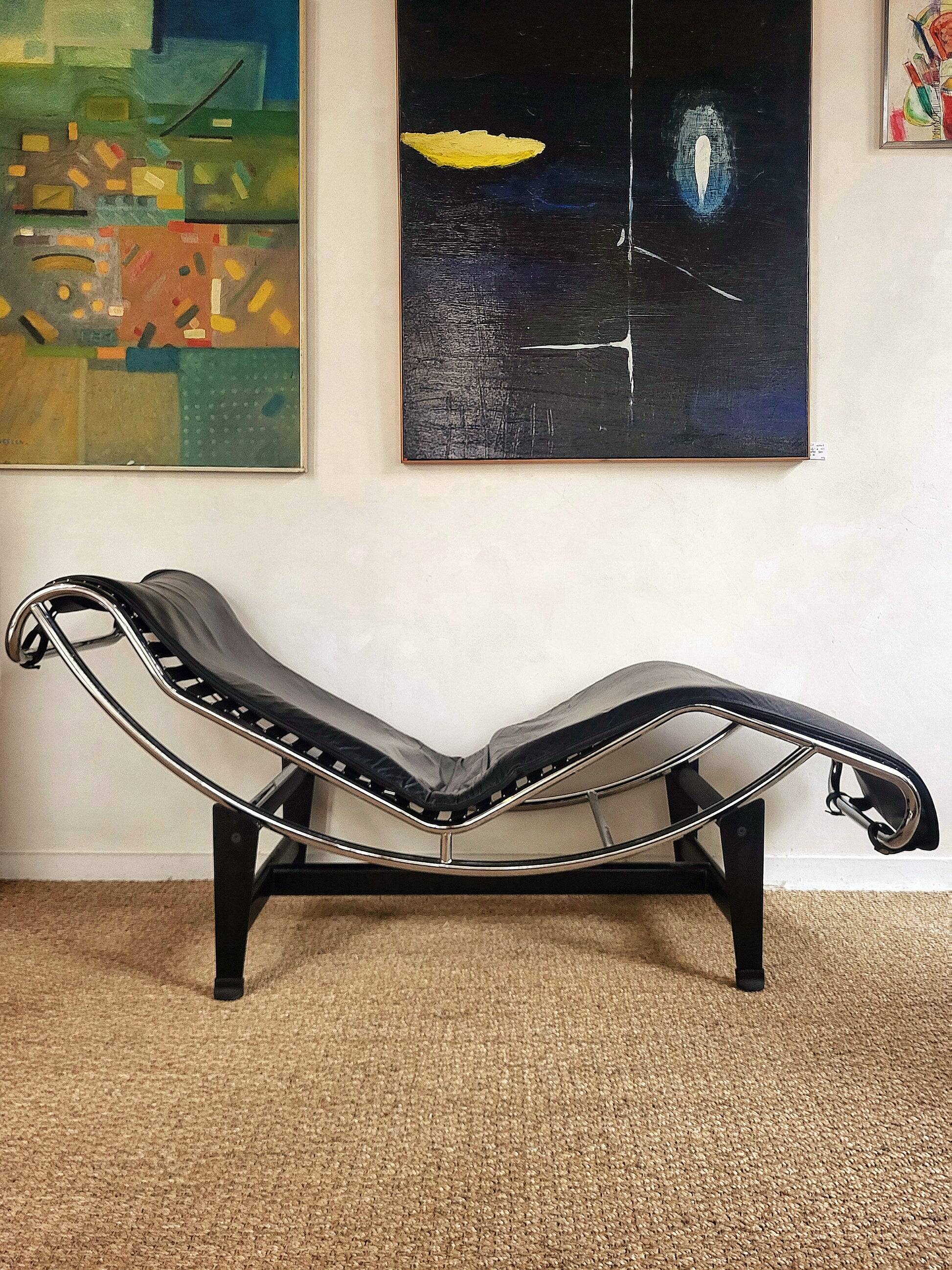 Chaise longue en cuir et acier chromé
