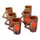 6 enamelled ceramic mugs, red and brown, Vallauris, vintage and designer