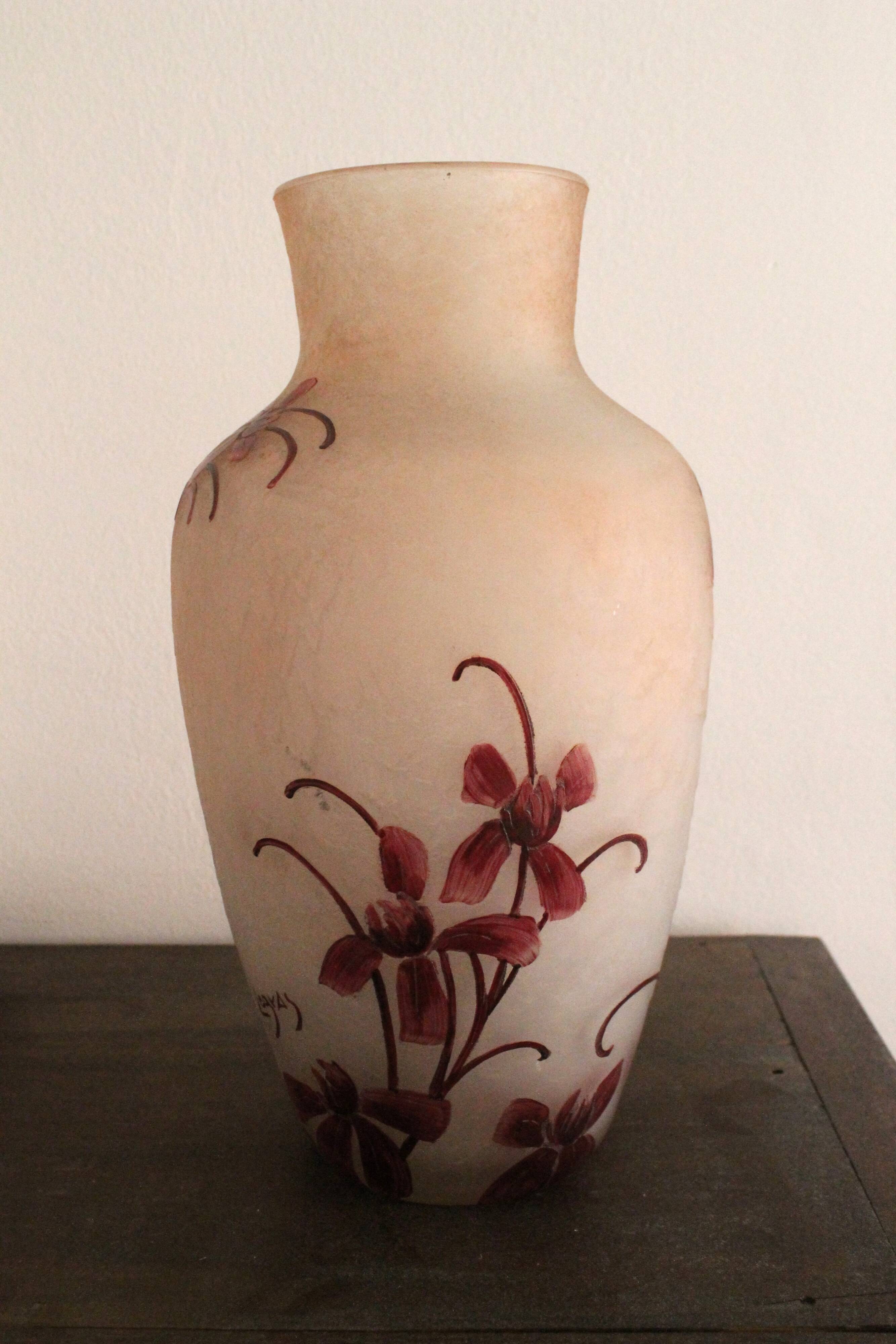François Théodore Legras ovoid vase with flower decoration Rubis Art Nouveau