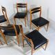 Set of 6 dining chairs in beech & black leather 1960’s
